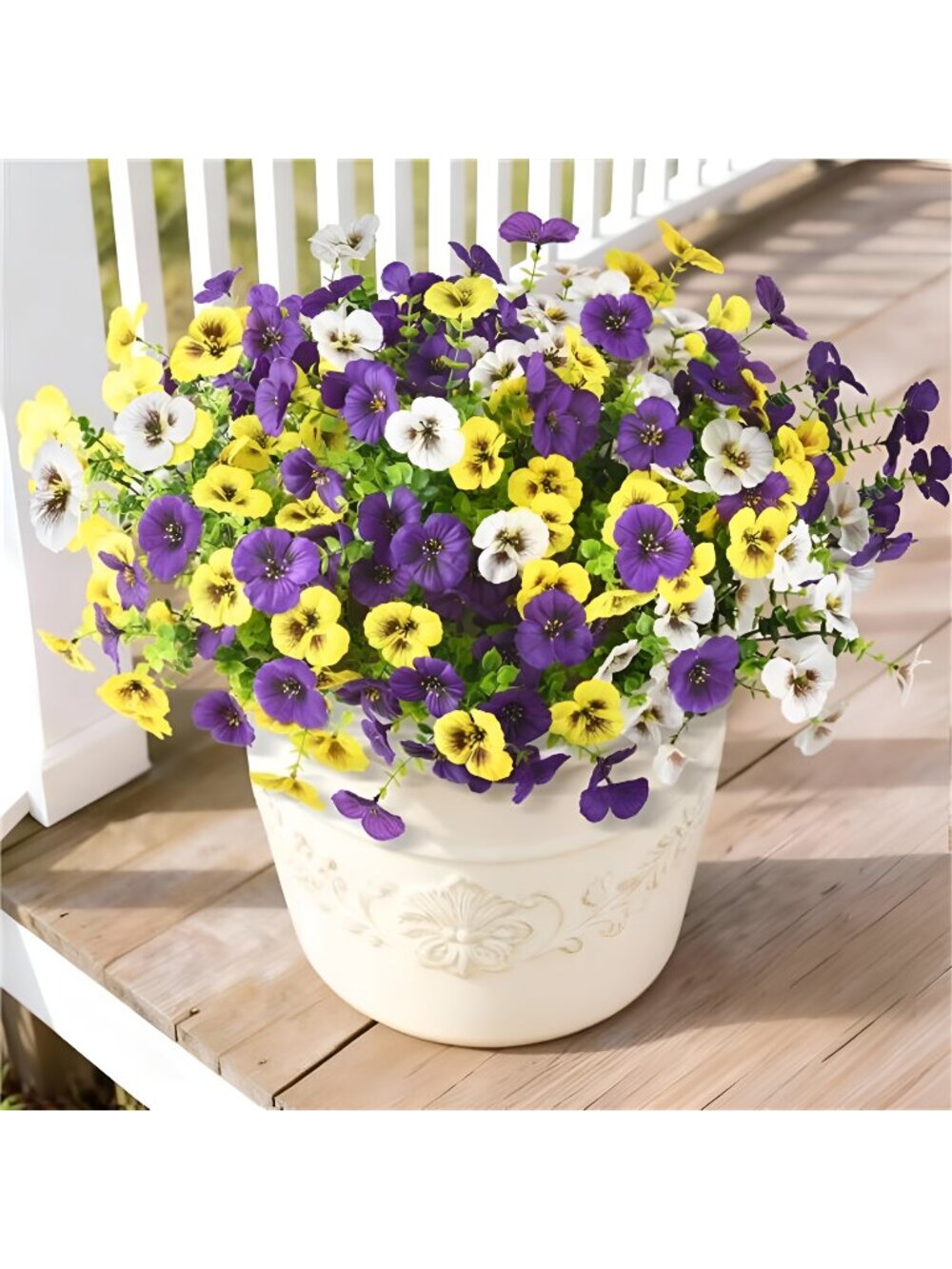 Artificial Fake Pansy Flowers for Outdoors, 12 Pcs Faux Silk Pansies Flower